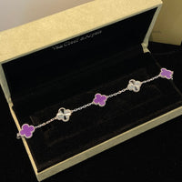 [Luckin Jewelry]CLOVER  5 MOTIFS  PURPLE VIOLET BRACELET SILVER