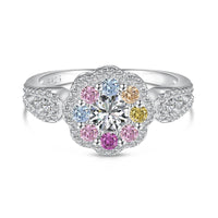 [Luckin Jewelry]Delicate Colorful Round Cut Flower Shape Wedding Ring