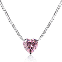 [Luckin Jewelry]8.0 Carat Versatile Colorful Sweet Heart-Shaped Tennis Necklace