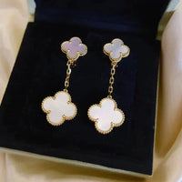 [Luckin Jewelry]CLOVER 2 MOTIF WHITE MOP EARRINGS