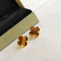 [Luckin Jewelry]CLOVER MEDIUM 1 MOTIFS TIGER EYE EARRINGS