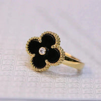 [Luckin Jewelry]CLOVER ONYX RING GOLD DIAMOND