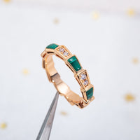[Luckin Jewelry]SERPENTI RING PINK GOLD MALACHITE DIAMOND 3MM
