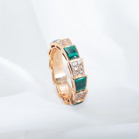[Luckin Jewelry]SERPENTI RING PINK GOLD MALACHITE DIAMOND PAVED 4MM