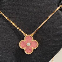 [Luckin Jewelry]CLOVER 15MM DIAMOND RHODONITE NECKLACE