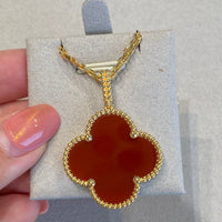 [Luckin Jewelry]CLOVER 25MM NECKLACE GOLD CARNELIAN