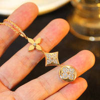 [Luckin Jewelry]STAR AND SUN DIAMOND PINK GOLD NECKLACE