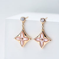[Luckin Jewelry]DOUBLE STAR PINK GOLD MOP DROP EARRINGS