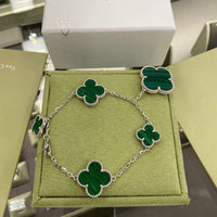 [Luckin Jewelry]CLOVER 5 MOTIFS SIVLER MALACHITE BRACELET