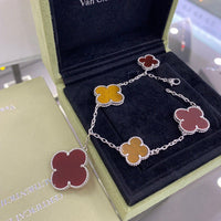 [Luckin Jewelry]CLOVER 5 MOTIFS SIVLER CARNELIAN TIGER EYE BRACELET