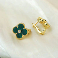 [Luckin Jewelry]CLOVER MEDIUM 1 MOTIFS MALACHITE DIAMOND EARRINGS
