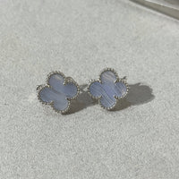 [Luckin Jewelry]CLOVER CHALCEDONY SILVER STUD EARRINGS
