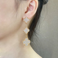 [Luckin Jewelry]CLOVER 3 MOTIFS DIAMOND PAVED ROSE GOLD EARRINGS