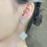 [Luckin Jewelry]CLOVER 2 MOTIFS DIAMOND PAVED SILVER EARRINGS