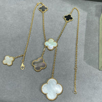 [Luckin Jewelry]CLOVER 6 MOTIF MOP ONYX GOLD NECKLACE