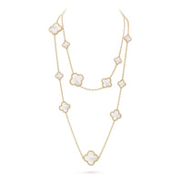 [Luckin Jewelry]CLOVER 16 MOTIF WHITE MOP GOLD NECKLACE