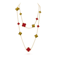 [Luckin Jewelry]CLOVER 16 MOTIF CARNELIAN TIGER EYE ROSE GOLD NECKLACE