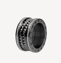 [Luckin Jewelry]ZERO 1 ROCK FOUR-BAND BLACK CERAMIC WITH STUDDED SPIRAL AND PAVED DIAMONDS RING
