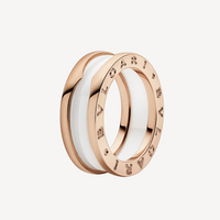 [Luckin Jewelry]ZERO 1 TWO-BAND LOOPS AND WHITE CERAMIC SPIRAL PINK GOLD RING