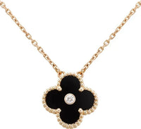 [Luckin Jewelry]CLOVER 15MM DIAMOND ONYX NECKLACE