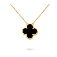 [Luckin Jewelry]CLOVER 15MM BLACK ONYX SINGLE FLOWER NECKLACE