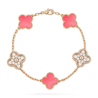 [Luckin Jewelry]CLOVER 5 MOTIF DIAMOND PINK MOP PINK GOLD BRACELET