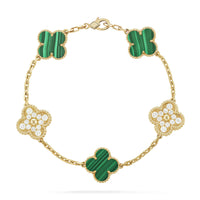 [Luckin Jewelry]CLOVER  5 MOTIF MALACHITE DIAMOND BRACELET
