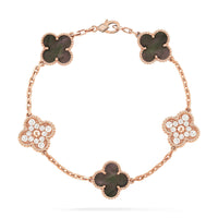 [Luckin Jewelry]CLOVER 5 MOTIFS DARK MOP AND DIAMONDS PINK GOLD BRACELET