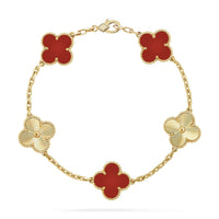 [Luckin Jewelry]CLOVER  5 MOTIFS CARNELIAN GOLD BRACELET