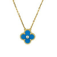 [Luckin Jewelry]CLOVER 15MM DIAMOND AND BLUE AGATE NECKLACE