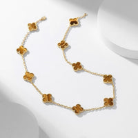 [Luckin Jewelry]CLOVERS THE 10-MOTIFS TIGER EYE NECKLACE