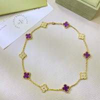 [Luckin Jewelry]CLOVER 10 MOTIFS  PURPLE VIOLET DIAMOND NECKLACE