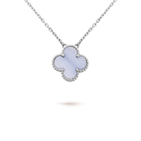 [Luckin Jewelry]CLOVER 15MM BLUE CHALCEDONY NECKLACE SILVER