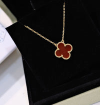 [Luckin Jewelry]CLOVER 15MM CARNELIAN SINGLE FLOWER NECKLACE