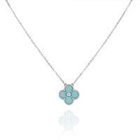 [Luckin Jewelry]CLOVER 1 DIAMOND LIGHT BLUE SILVER NECKLACE
