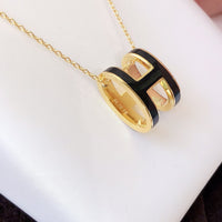 [Luckin Jewelry]HM CLIC BLACK ENAMEL GOLD NECKLACE