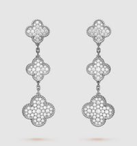 [Luckin Jewelry]CLOVER 3 MOTIF DIAMOND SILVER DROP EARRINGS