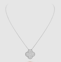 [Luckin Jewelry]CLOVER 25MM LARGE PENDANT DIAMOND PAVED SILVER NECKLACE
