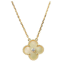 [Luckin Jewelry]CLOVER 15MM DIAMOND GOLD MOTHER OF PEARL NECKLACE