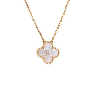 [Luckin Jewelry]CLOVER 15MM DIAMOND WHITE FRITILLARIA NECKLACE