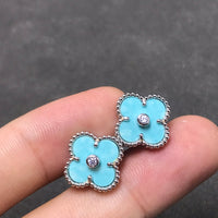 [Luckin Jewelry]CLOVER 1 DIAMOND BLUE SKY SILVER EARRINGS