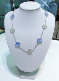 [Luckin Jewelry]CLOVER 10 MOTIFS CHALCEDONY DIAMONDS SILVER NECKLACE